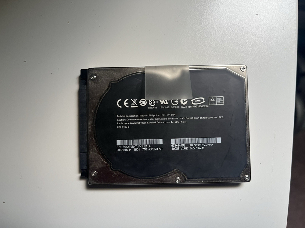 Apple Macbook Toshiba 160GB 2.5” SATA Hard Drive MK1653GSX Laptop HDD Tested